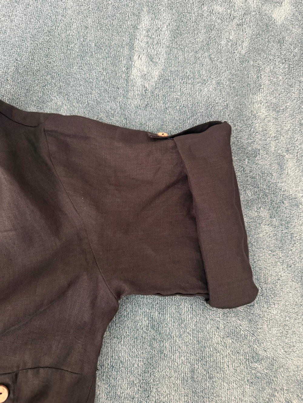 Lintico Women's 100% Linen Black Midi Dress Oversized Size M Lagenlook Pockets - Picture 7 of 8